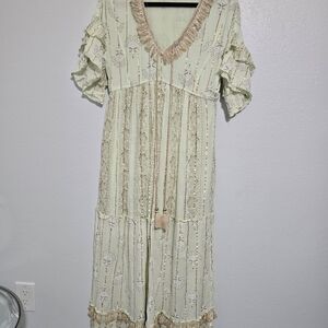Magic Women's Maxi Dress in Cream with Tan Details